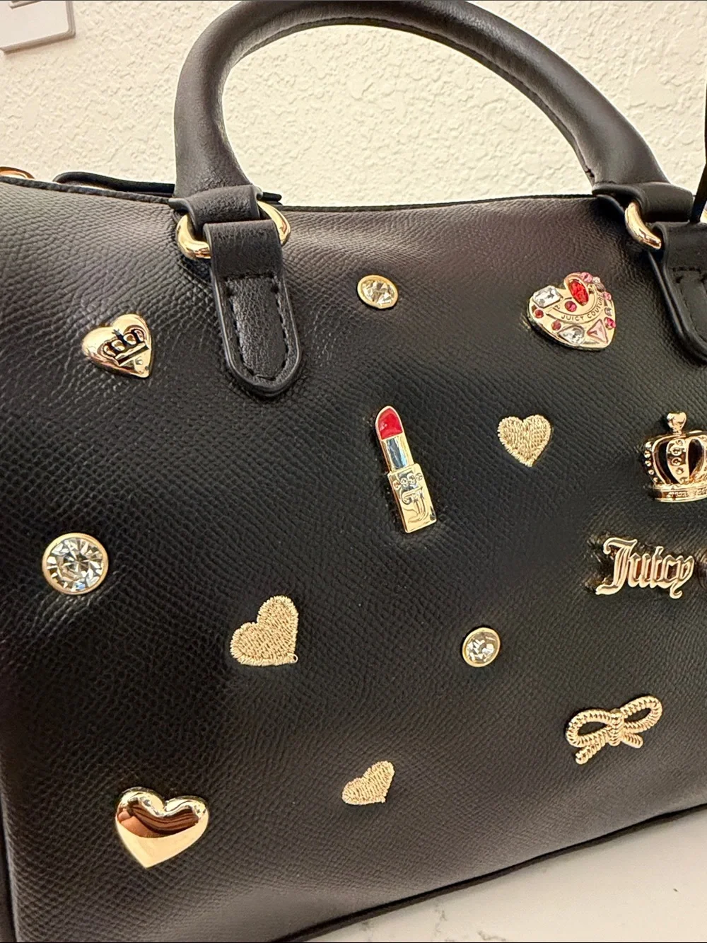 Juicy Couture Black Satchel with Gold & Pink Accents